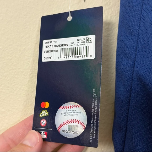 MLB Texas Rangers Jersey kids M (7/8) blue & red NWT cl - Picture 4 of 4